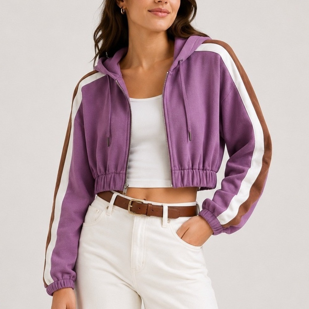 LSPACE Big League Colorblock Crop Hoodie Track Jacket Sporty Active Small NWT